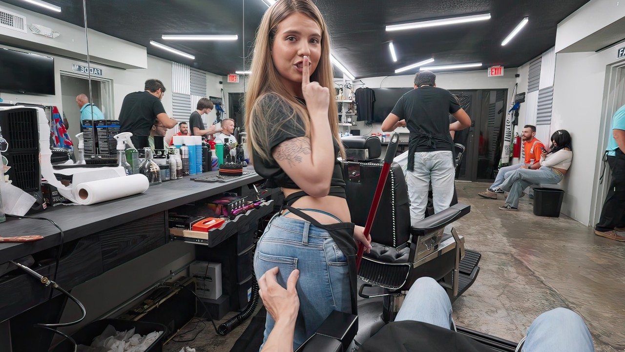 Sneaky sex at the barber shop